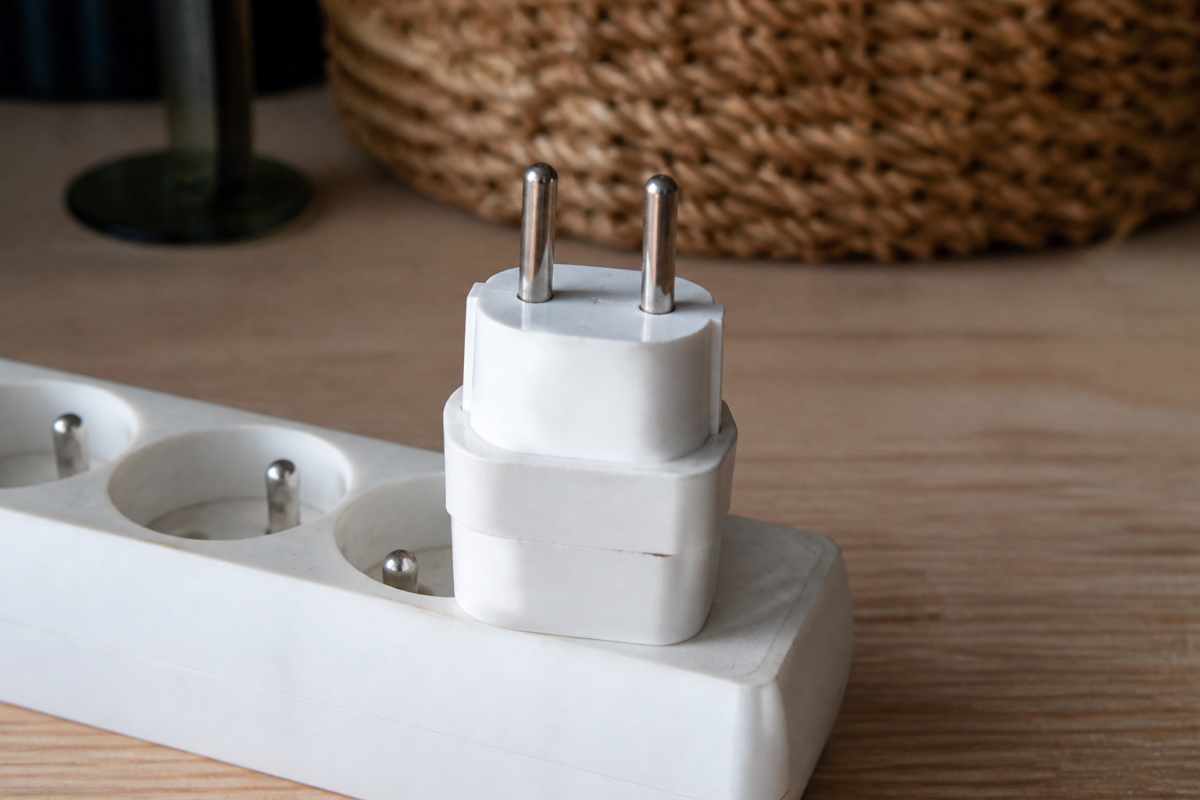 Adaptateur de prise branche sur une multiprise blanche